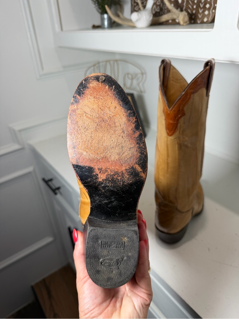 Vintage Justin Eel Skin Cowboy Boots Women's 6B Made in USA Tan Exotic Leather - Picture 9 of 10